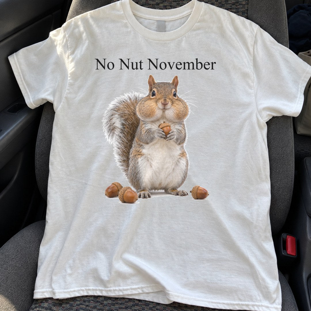 No Nut November Shirt on a car seat