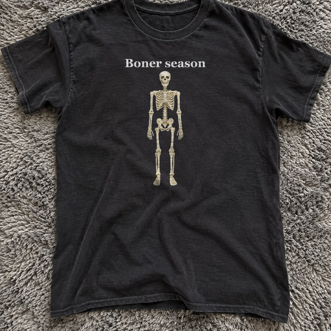 Boner Season Shirt on a grey rug