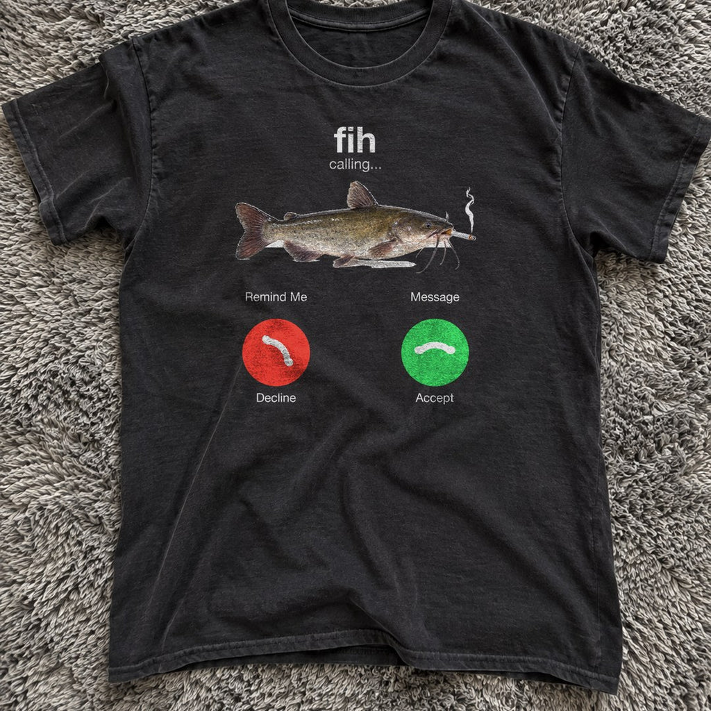 Fih Calling Shirt on a grey rug