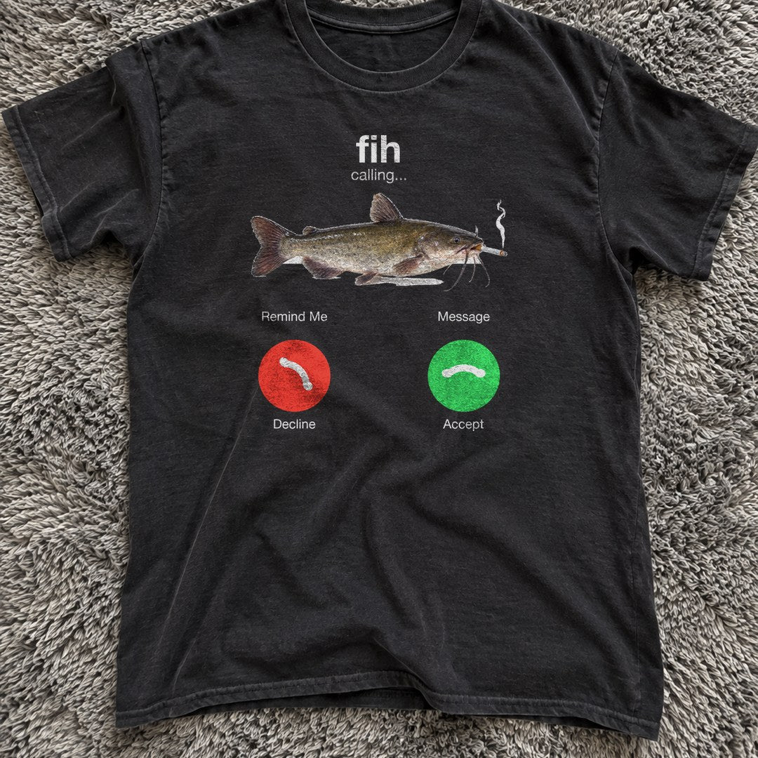 Fih Calling Shirt on a grey rug
