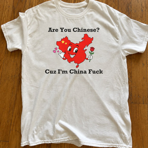 Are You Chinese Shirt on a wood floor