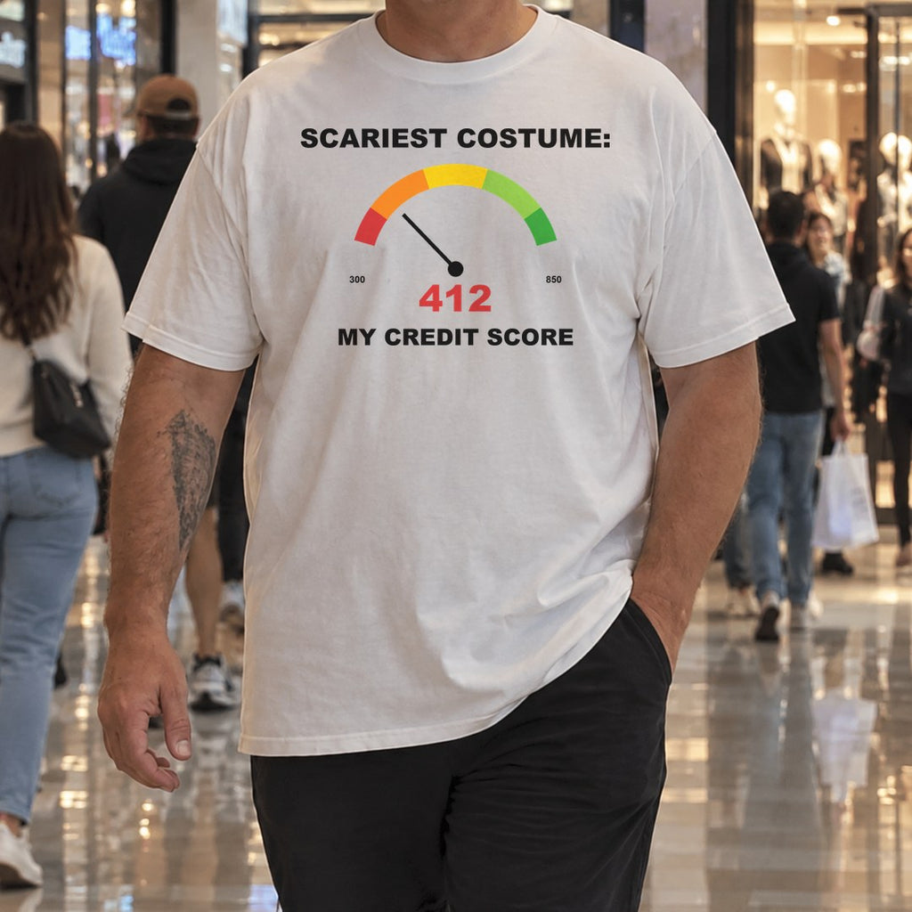 Scariest Costume My Credit Score Shirt worn at the mall