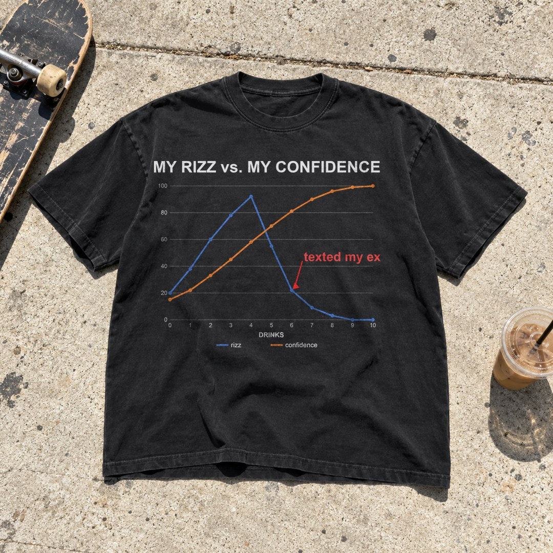 My Rizz vs My Confidence Shirt laid flat on a city sidewalk