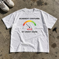 Scariest Costume My Credit Score Shirt laid flat on a concrete garage floor