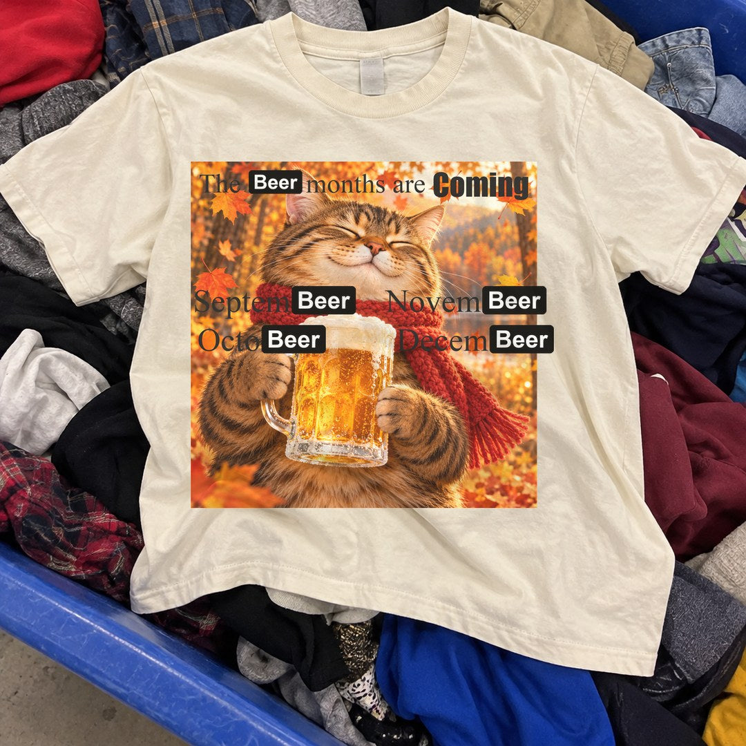The Beer Months Are Coming Shirt found in a thrift store bin