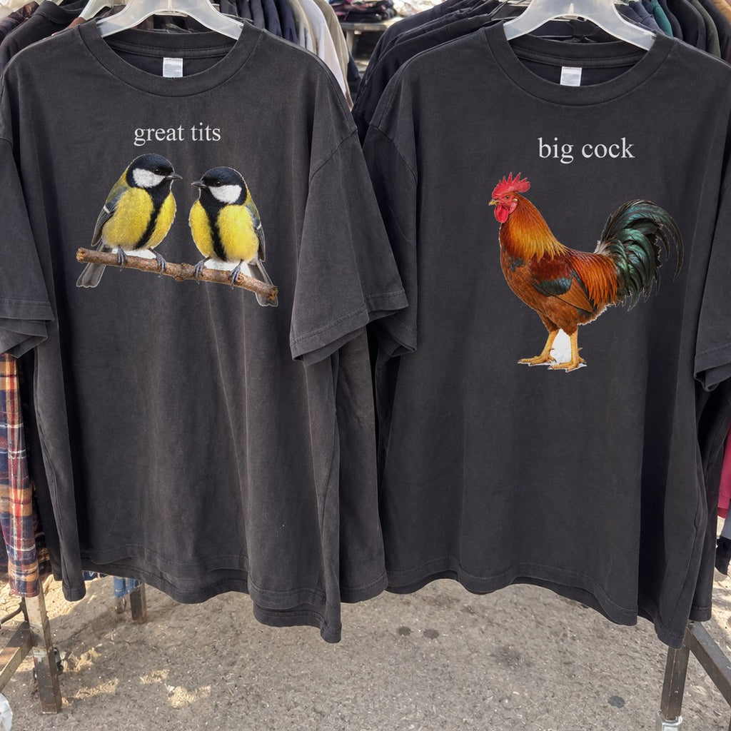 Great Tits Shirt matching pair on a thrift rack