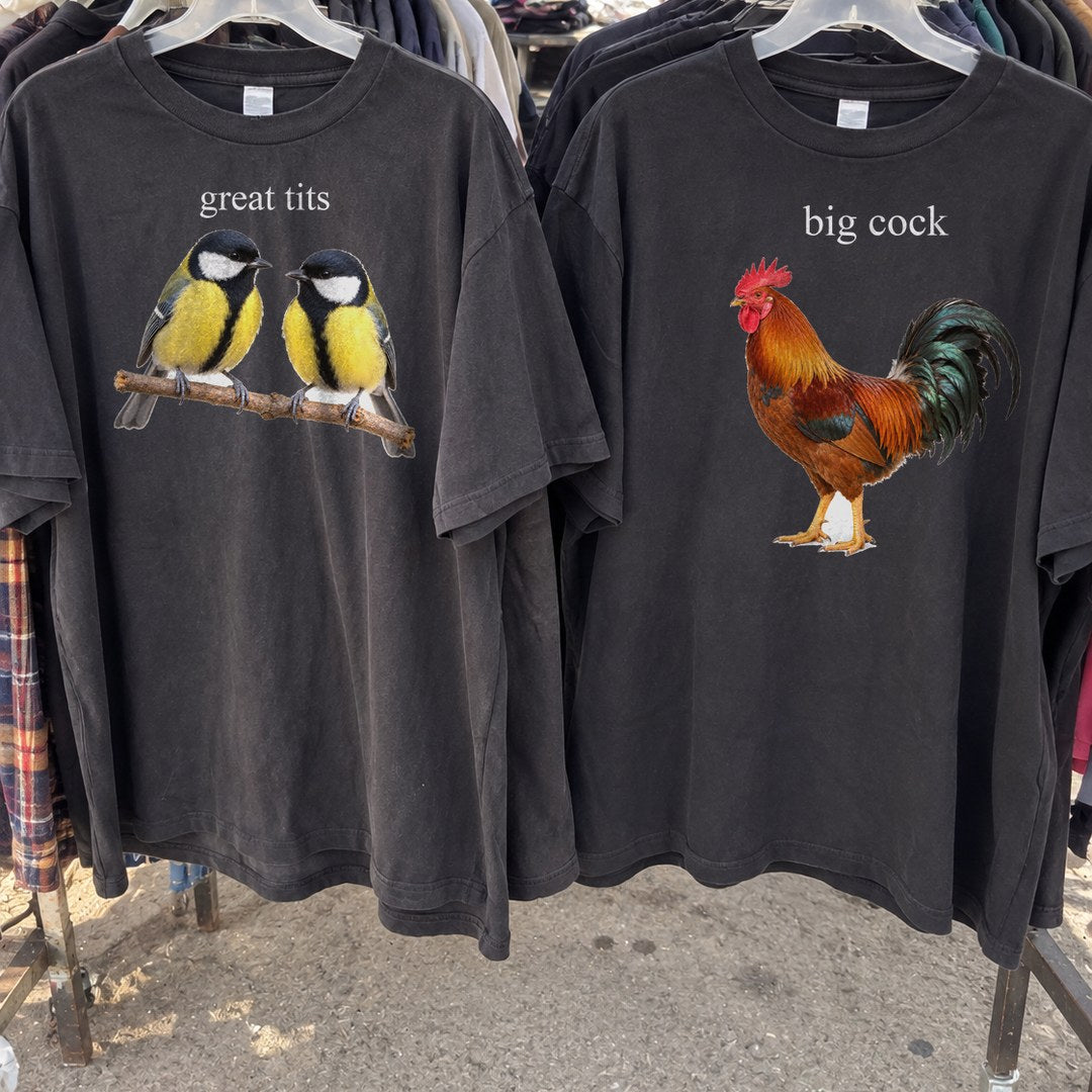 Great Tits Shirt matching pair on a thrift rack