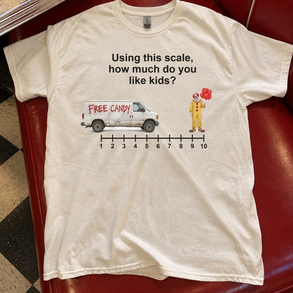 How Much Do You Like Kids Scale Shirt in a diner booth
