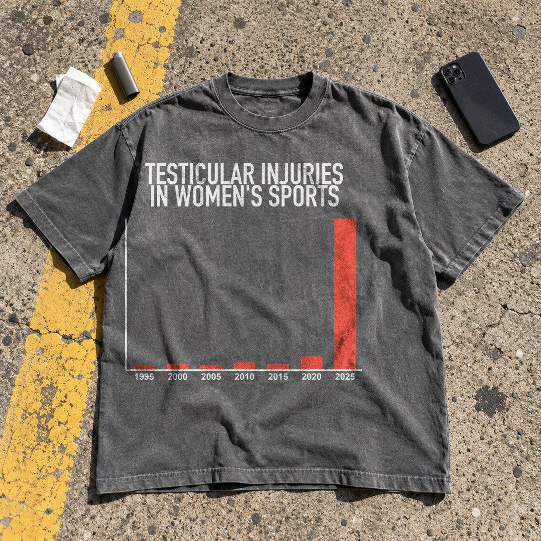Testicular Injuries in Women's Sports Shirt laid flat on a parking lot