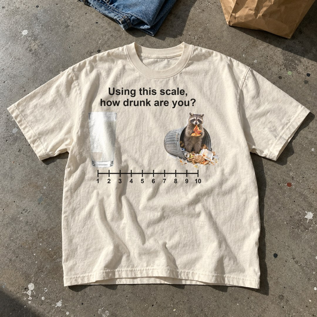 How Drunk Are You Scale Shirt laid flat on a basement floor