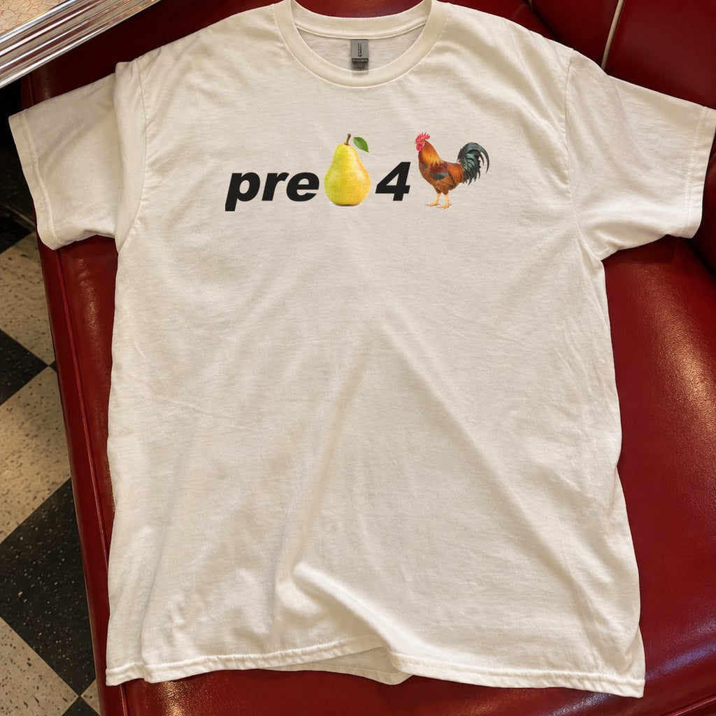 Pre Pear 4 Cock Shirt in a diner booth
