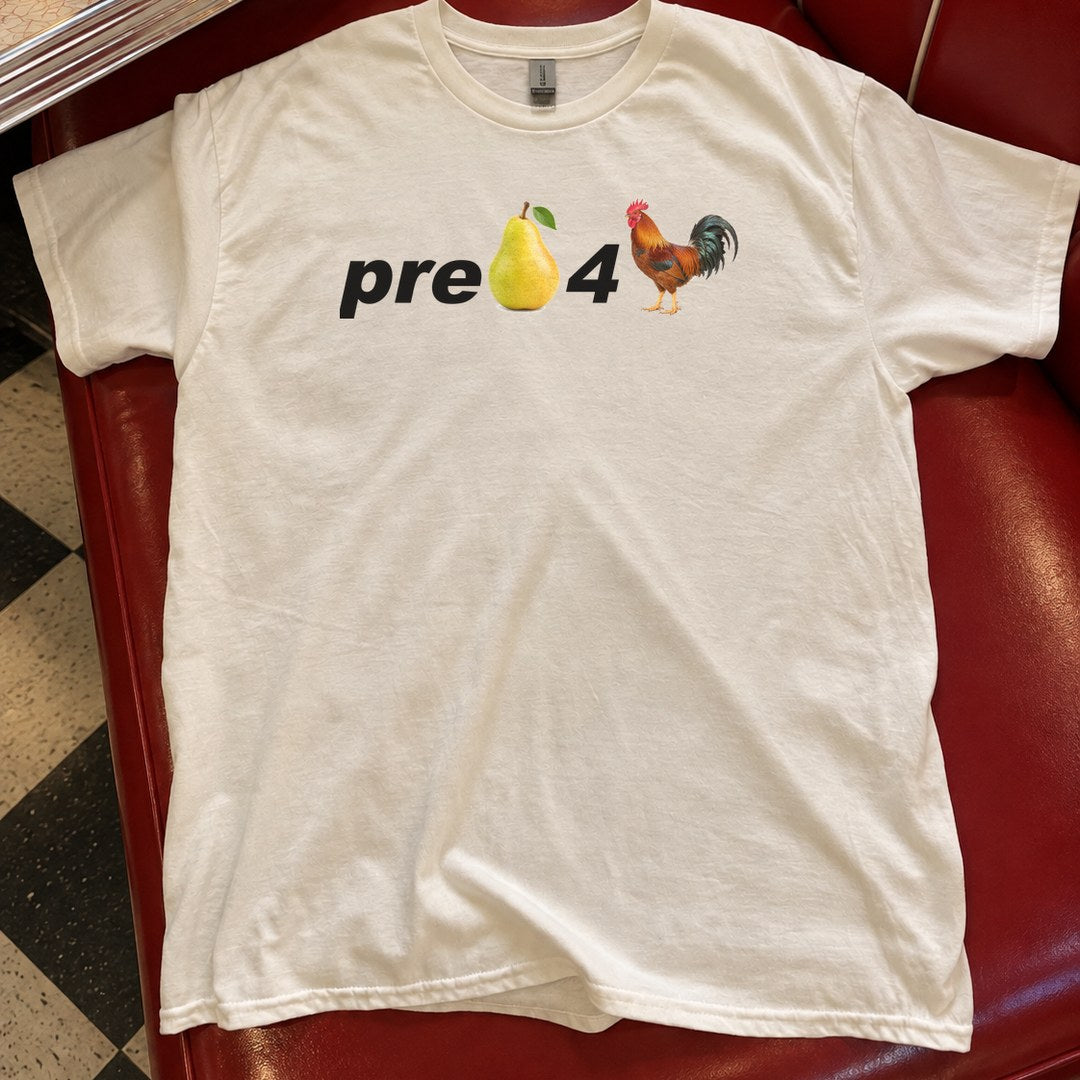 Pre Pear 4 Cock Shirt in a diner booth