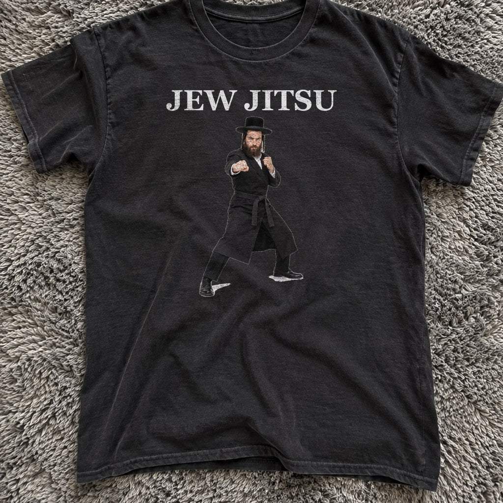 Jew Jitsu Shirt on a grey rug