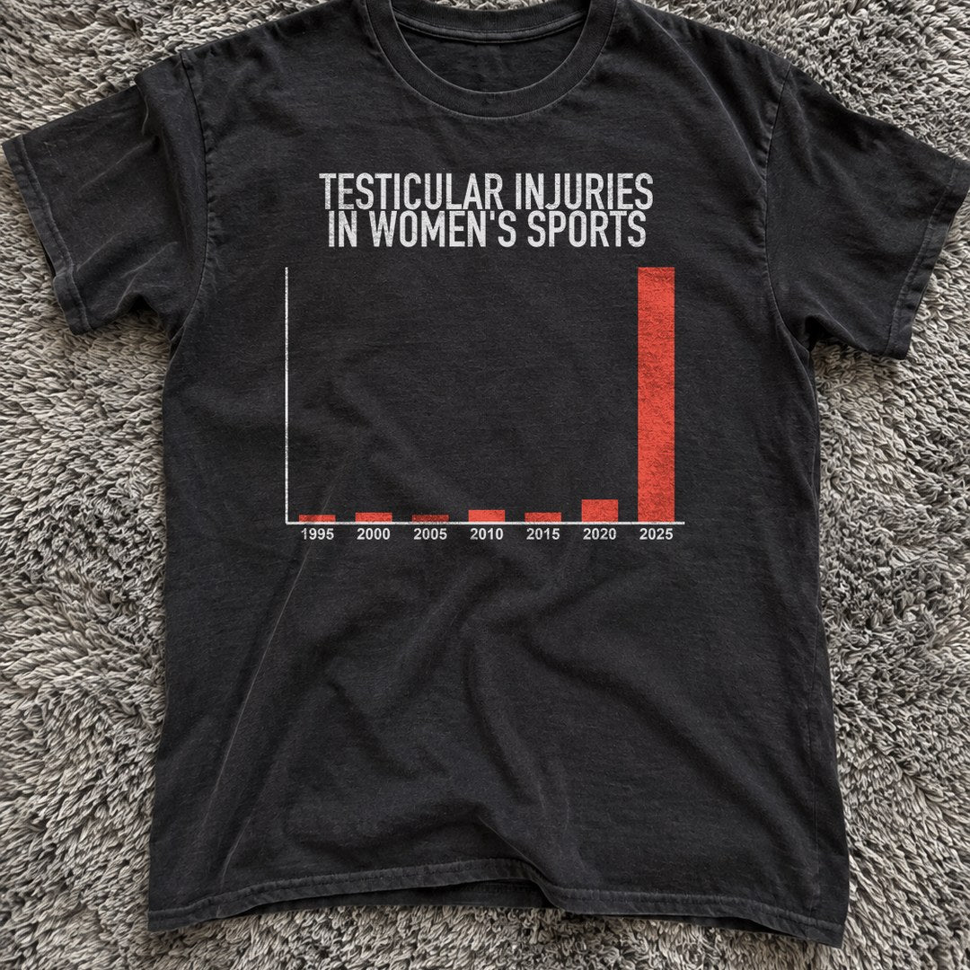 Testicular Injuries in Women's Sports Shirt on a shag rug