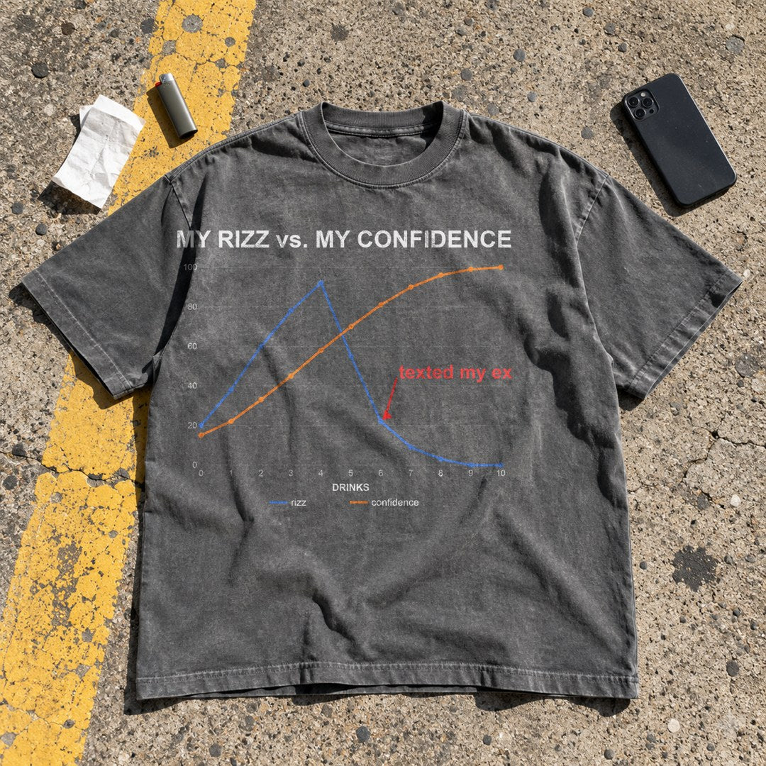 My Rizz vs My Confidence Shirt laid flat on a parking lot