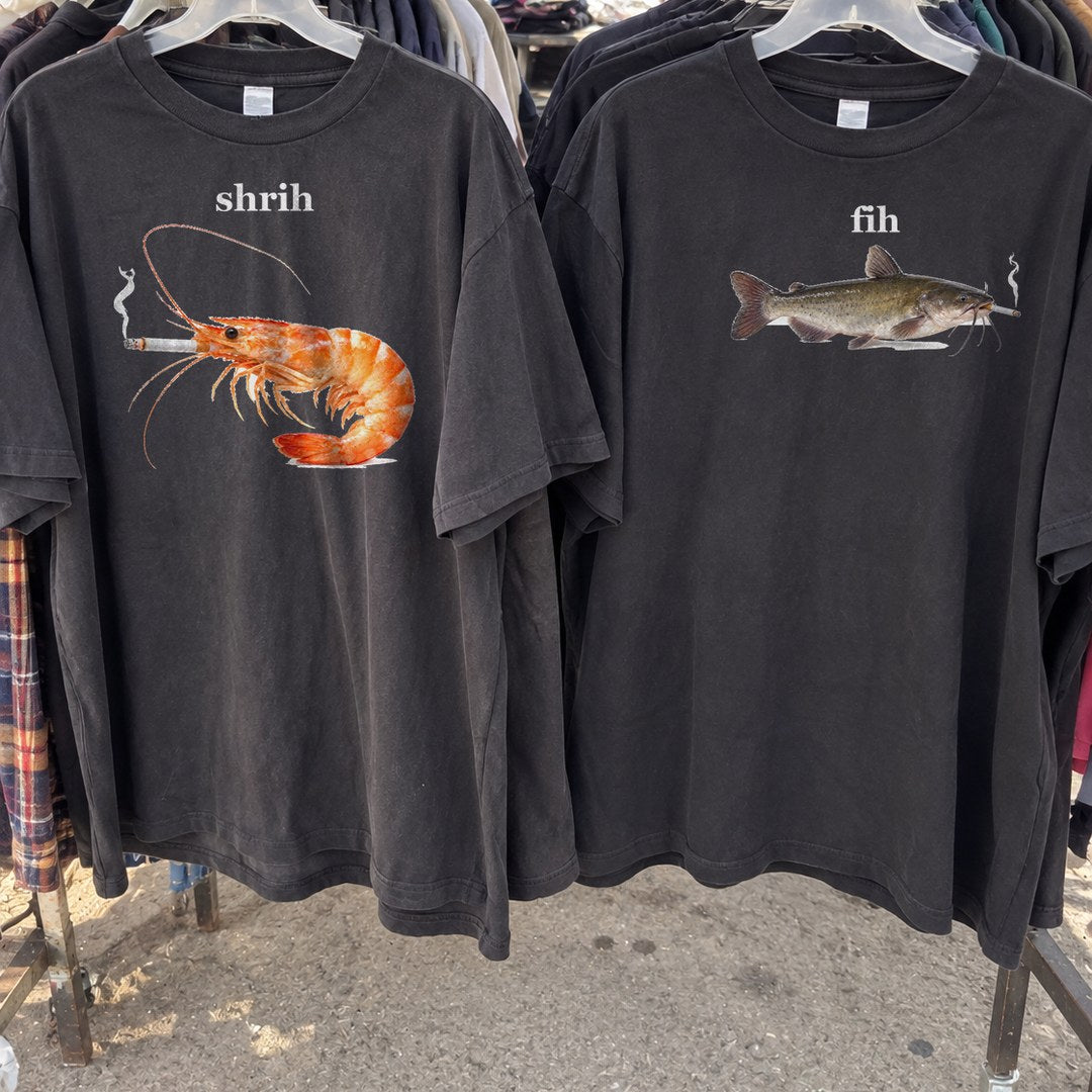 Fih Shirt matching pair on a thrift rack