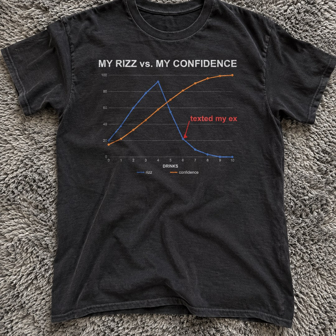 My Rizz vs My Confidence Shirt on a shag rug