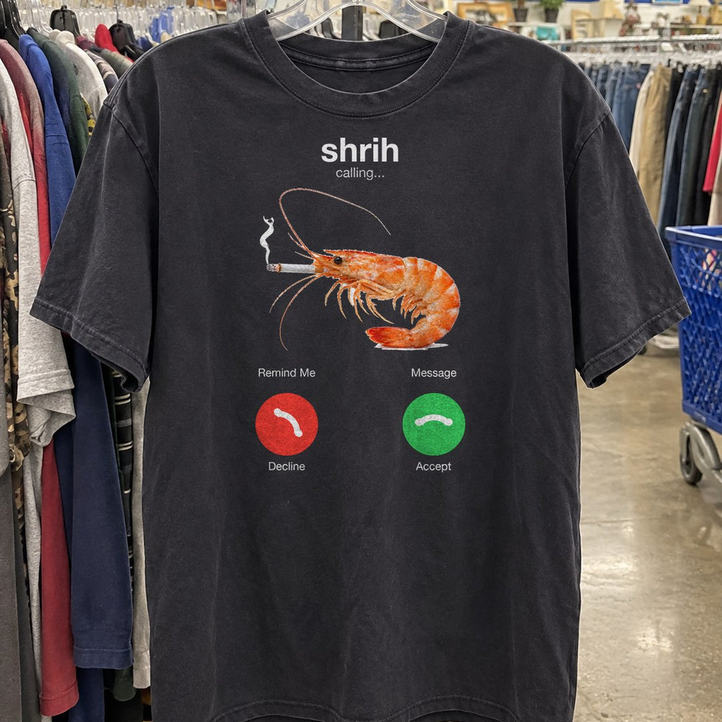 Shrih Calling Shirt on a thrift store rack
