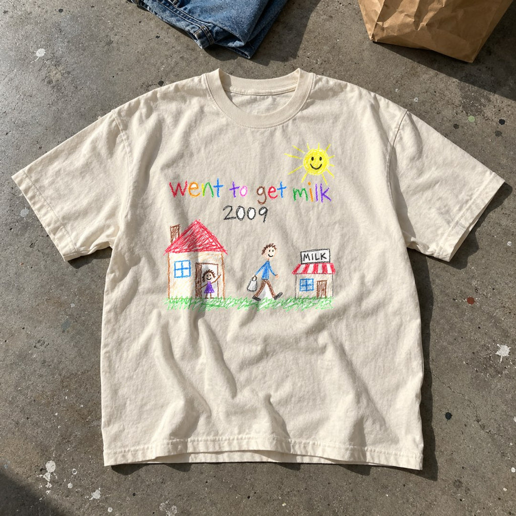Went To Get Milk 2009 Shirt laid flat on a concrete floor