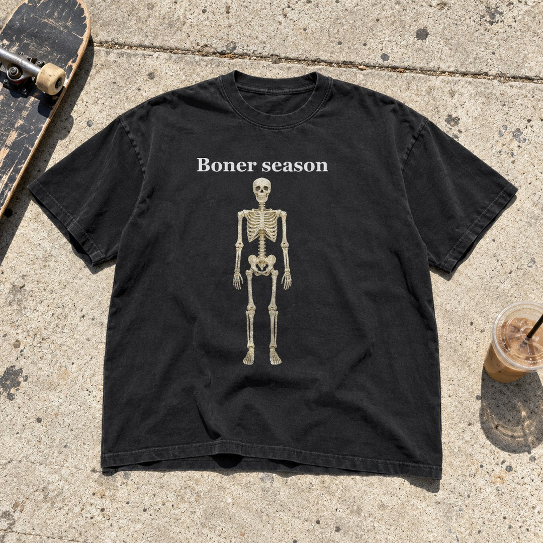 Boner Season Shirt laid flat on a sidewalk