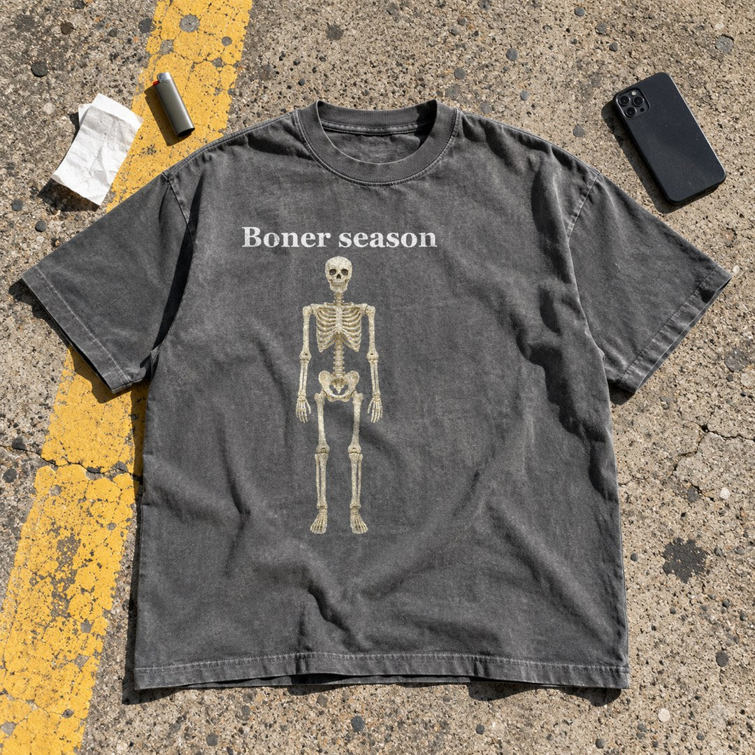 Boner Season Shirt laid flat in a parking lot